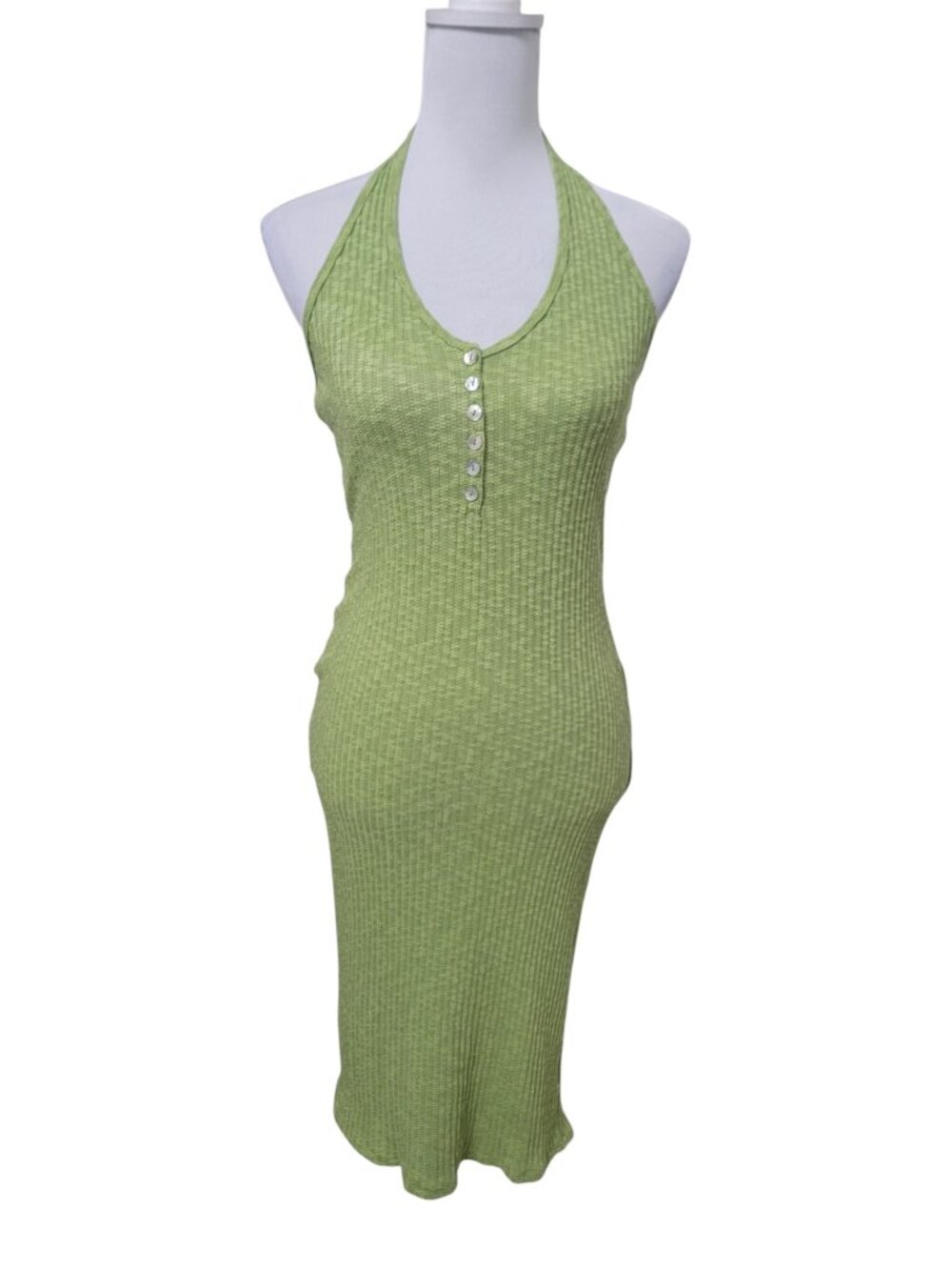 Forever 21 Size S Lime Green Knit Sleeveless Midi Bodycon Halter Dress